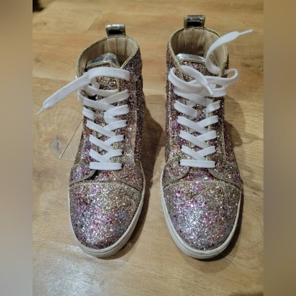 CHRISTIAN LOUBOUTIN WOMEN SHOES/SNEAKERS BIP BIP GLITTER HIGH-TOP PINK SZ 39.5 - Picture 3 of 6